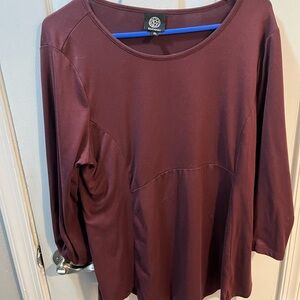 Bobeau Deep Burgundy Boho pullover Empire Top gathered 3/4 sleeves size XL.